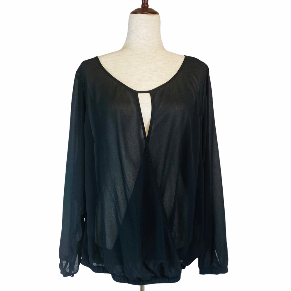 EUC Torrid Black Sheer Surplice Long Sleeve Blouse